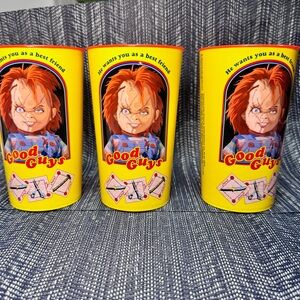 Chucky Good Guys Set Of 3 Plastic Cups 22 oz Halloween Horror Drinking